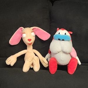 2 Plush Nickelodeon Ren & Stimpy Show Plush 1992 5" tall Dakin Stuffed
